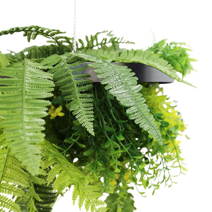 Silver Framed Roof Hanging Disc With Draping Life-Like Plants UV Resistant 40cm.