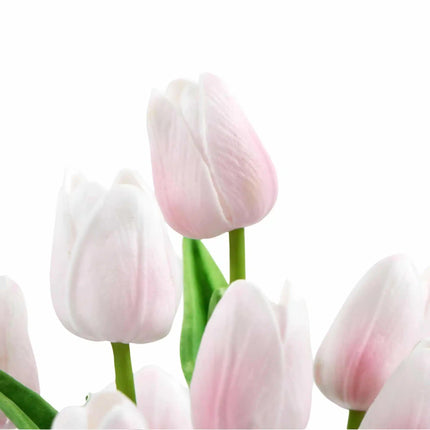 Flowering Pink Artificial Tulip Plant Arrangement With Ceramic Bowl 35cm.