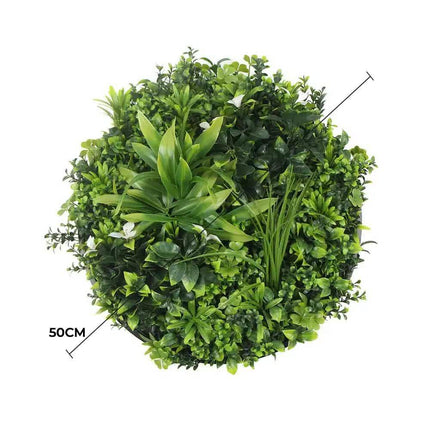Slimline Flowering White Artificial Green Wall Disc UV Resistant 50cm (Black Frame).