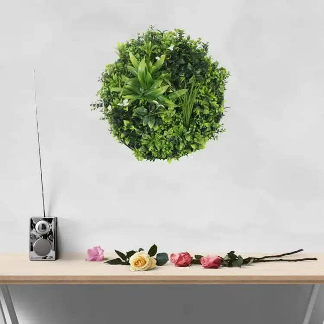 Slimline Flowering White Artificial Green Wall Disc UV Resistant 50cm (Black Frame).