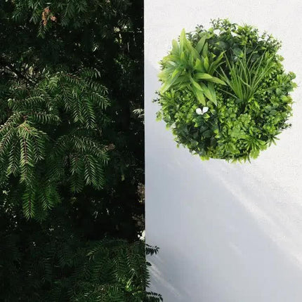 Slimline Flowering White Artificial Green Wall Disc UV Resistant 50cm (Black Frame).