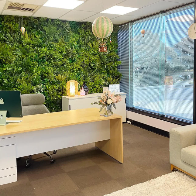 Slimline Flowering White Artificial Green Wall Disc UV Resistant 100cm (Black Frame).