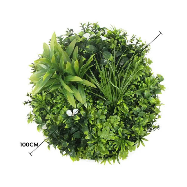 Slimline Flowering White Artificial Green Wall Disc UV Resistant 100cm (Black Frame).
