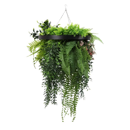 Premium Hanging Artificial Plant Arrangement with Black Frame 40cm UV Resistant.