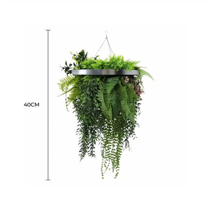 Premium Hanging Artificial Plant Arrangement with Black Frame 40cm UV Resistant.