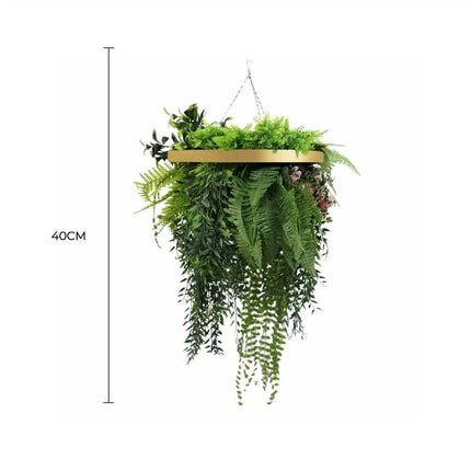 Premium Hanging Artificial Plant Arrangement with Gold Frame 40cm UV Resistant.