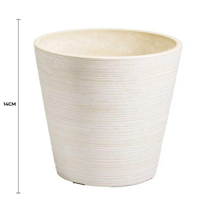 Cream and White Engraved Pot 14cm.