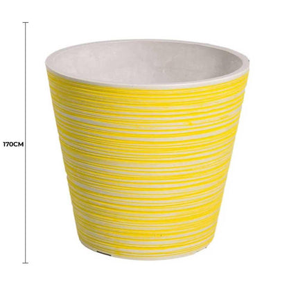 Yellow and White Engraved Pot 17cm.