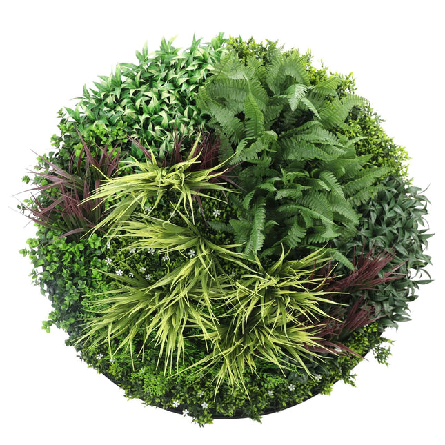 Slimline Artificial Green Wall Disc Art 100cm Grassy Fern UV Resistant (Black).