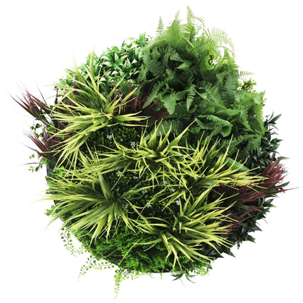 Slimline Artificial Green Wall Disc Art 80cm Grassy Fern UV Resistant (White).