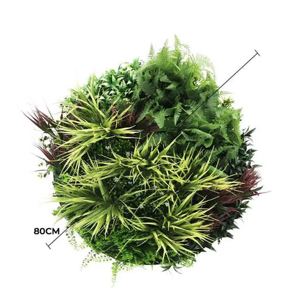 Slimline Artificial Green Wall Disc Art 80cm Grassy Fern UV Resistant (White).