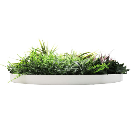 Slimline Artificial Green Wall Disc Art 80cm Grassy Fern UV Resistant (White).