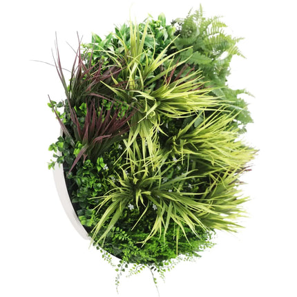 Slimline Artificial Green Wall Disc Art 80cm Grassy Fern UV Resistant (White).