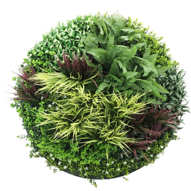 Slimline Artificial Green Wall Disc Art 100cm Grassy Fern UV Resistant (White).