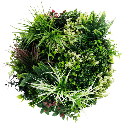 Slimline Artificial Green Wall Disc Art 60cm Colour Fresh UV Resistant (White).