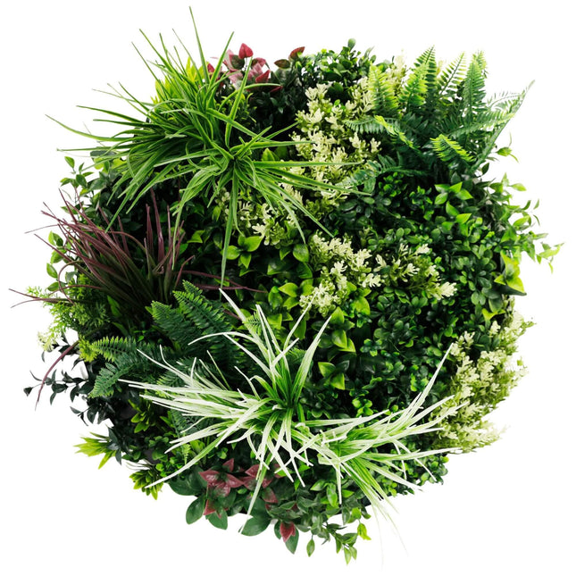 Slimline Artificial Green Wall Disc Art 60cm Colour Fresh UV Resistant (White).