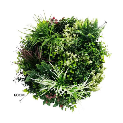 Slimline Artificial Green Wall Disc Art 60cm Colour Fresh UV Resistant (White).
