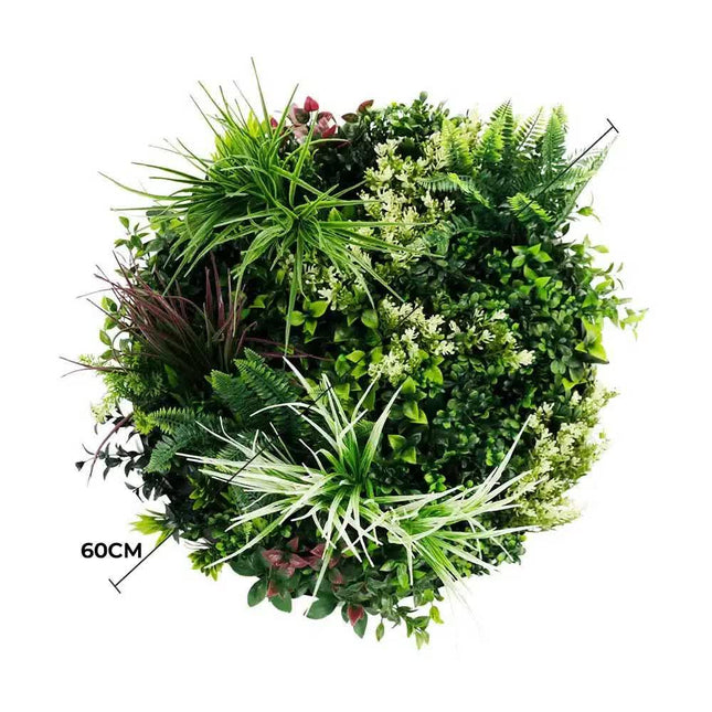 Slimline Artificial Green Wall Disc Art 60cm Colour Fresh UV Resistant (White).
