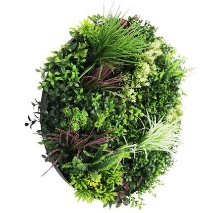 Slimline Artificial Green Wall Disc Art 80cm Colour Fresh UV Resistant (Black).
