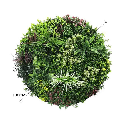 Slimline Artificial Green Wall Disc Art 100cm Colour Fresh UV Resistant (White).