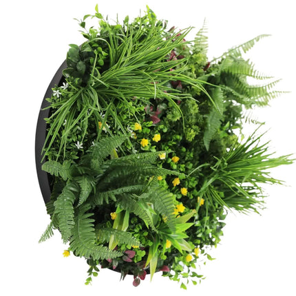 Slimline Artificial Green Wall Disc Art 60cm Country Fern UV Resistant (Black).
