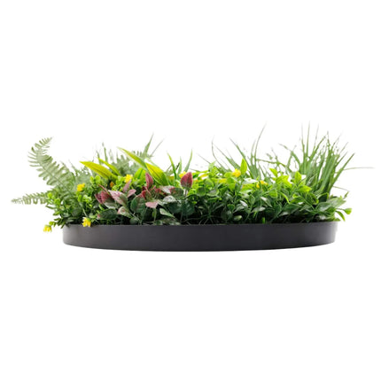 Slimline Artificial Green Wall Disc Art 60cm Country Fern UV Resistant (Black).