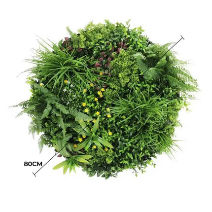 Slimline Artificial Green Wall Disc Art 80cm Country Fern UV Resistant (Black).