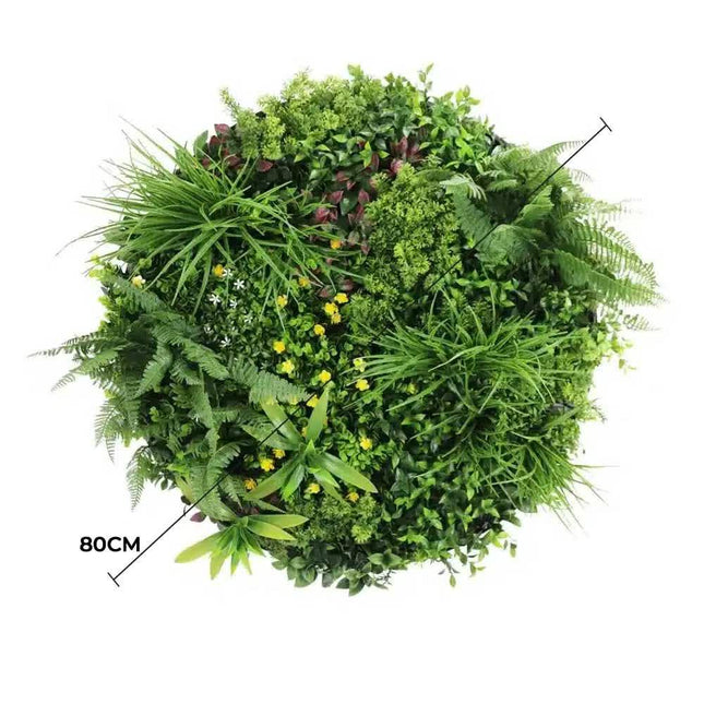 Slimline Artificial Green Wall Disc Art 80cm Country Fern UV Resistant (Black).