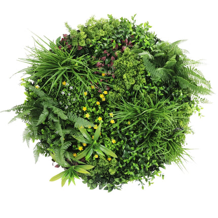 Slimline Artificial Green Wall Disc Art 80cm Country Fern UV Resistant (Black).