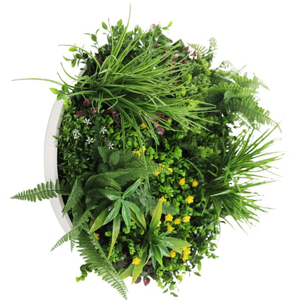 Slimline Artificial Green Wall Disc Art 60cm Country Fern UV Resistant (White).
