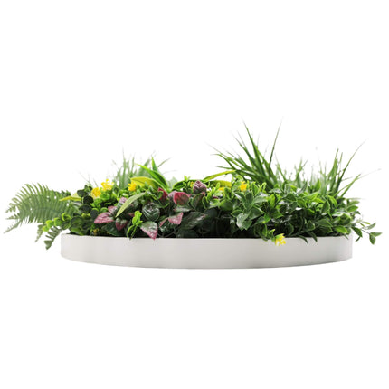 Slimline Artificial Green Wall Disc Art 60cm Country Fern UV Resistant (White).