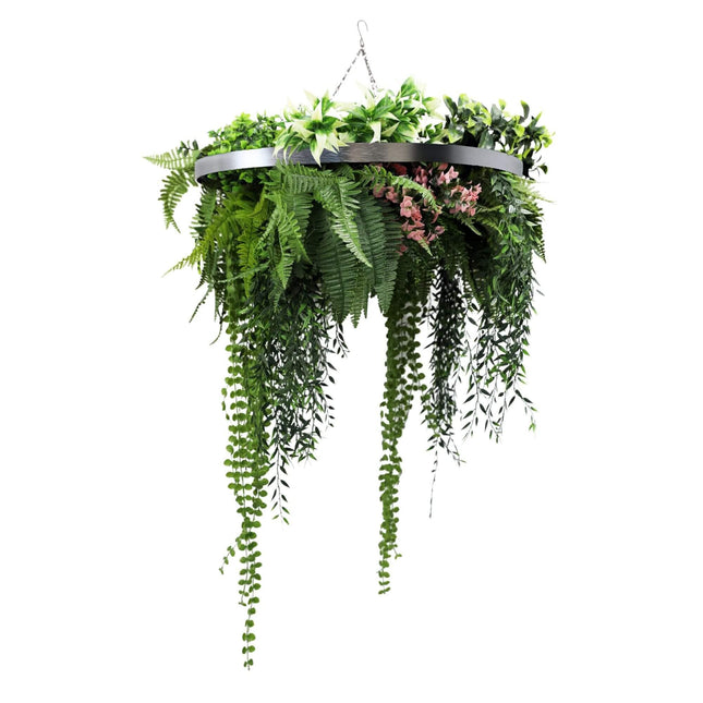 Silver Artificial Hanging Green Wall Disc 60cm UV Resistant.