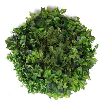 Slimline Artificial Green Wall Disc Art 80cm Mixed Green Fern & Ivy (Modern Black).