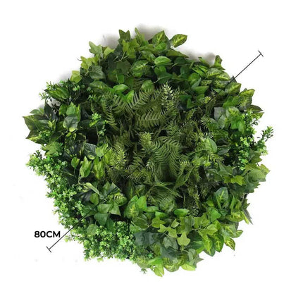 Slimline Artificial Green Wall Disc Art 80cm Mixed Green Fern & Ivy (Modern Black).