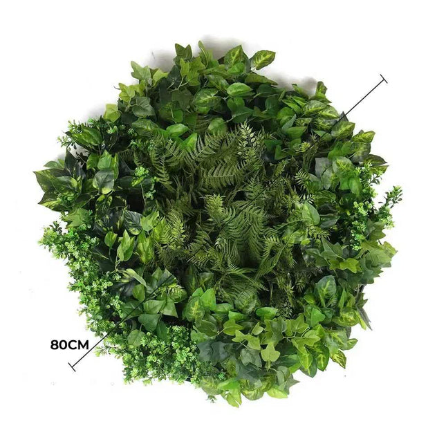 Slimline Artificial Green Wall Disc Art 80cm Mixed Green Fern & Ivy (Modern Black).
