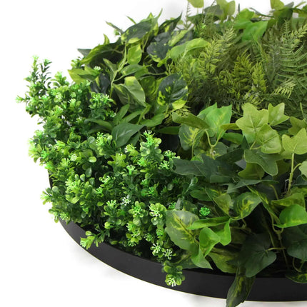 Slimline Artificial Green Wall Disc Art 80cm Mixed Green Fern & Ivy (Modern Black).