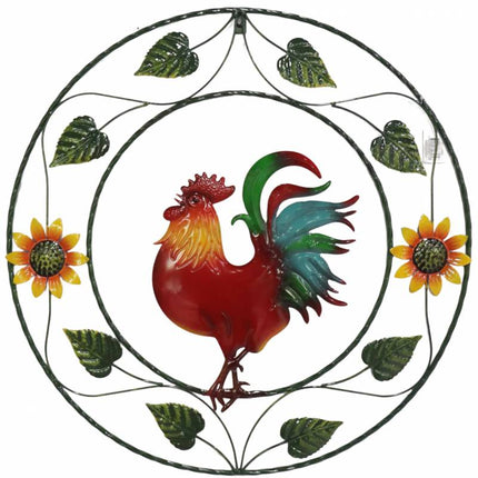 Round Rooster Metal Wall Art 60cm.