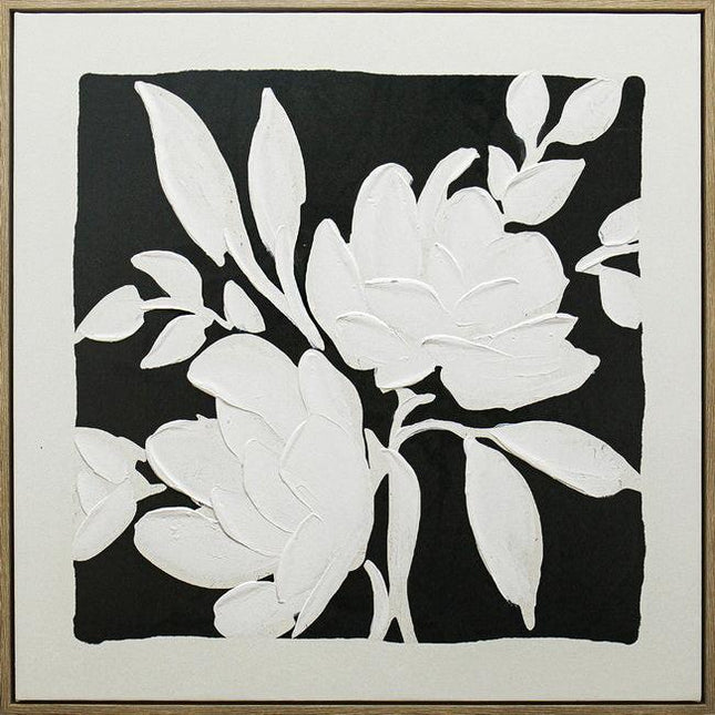 Black & White Blooms Framed Artwork 80cm.