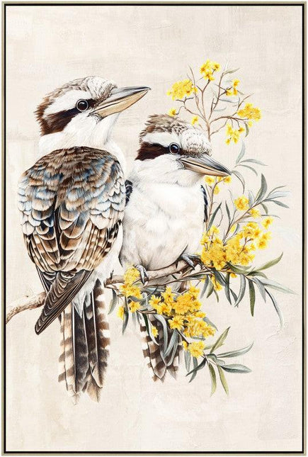 Kookaburra & Golden Wattle Framed Artwork 120cm.