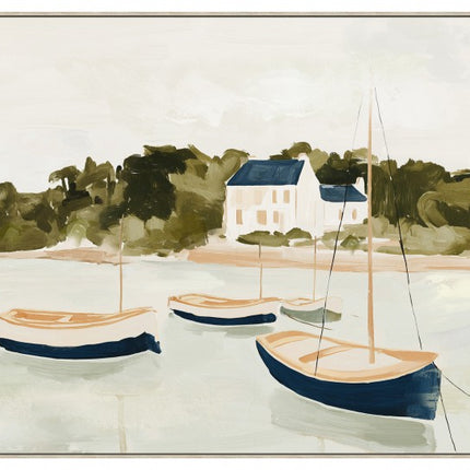 Boats By The Bay Framed Artwork 120cm.