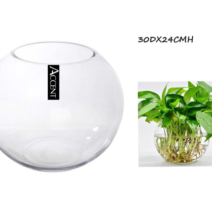 Glass Rose Round Fish Bowl 30x24cm.