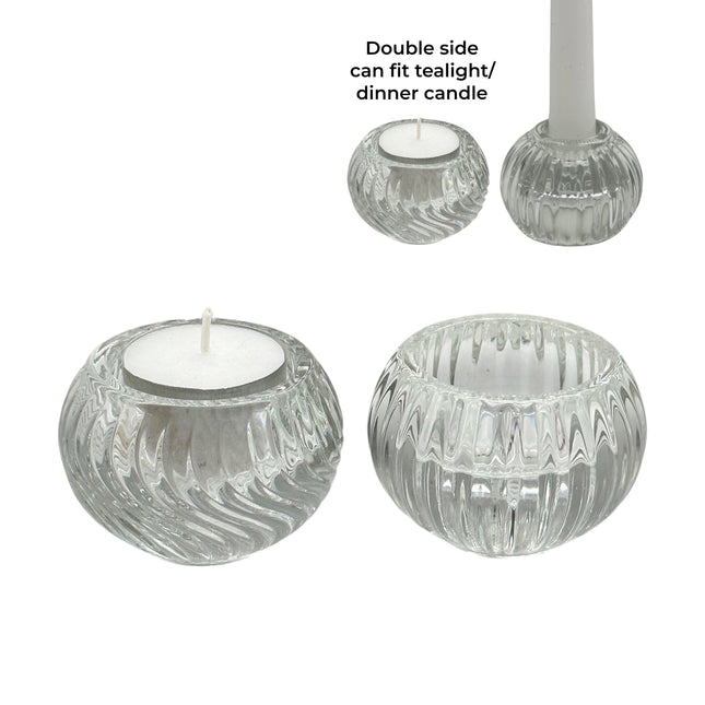 bulk 36 Clear Patterned Glass Candle Holder 2 Assorted 6x4cm.