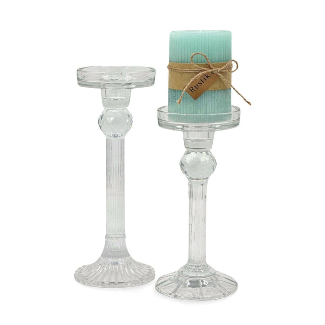 bulk 6 Clear Crystal Look Glass Candle Holder Assorted 9x21cm.