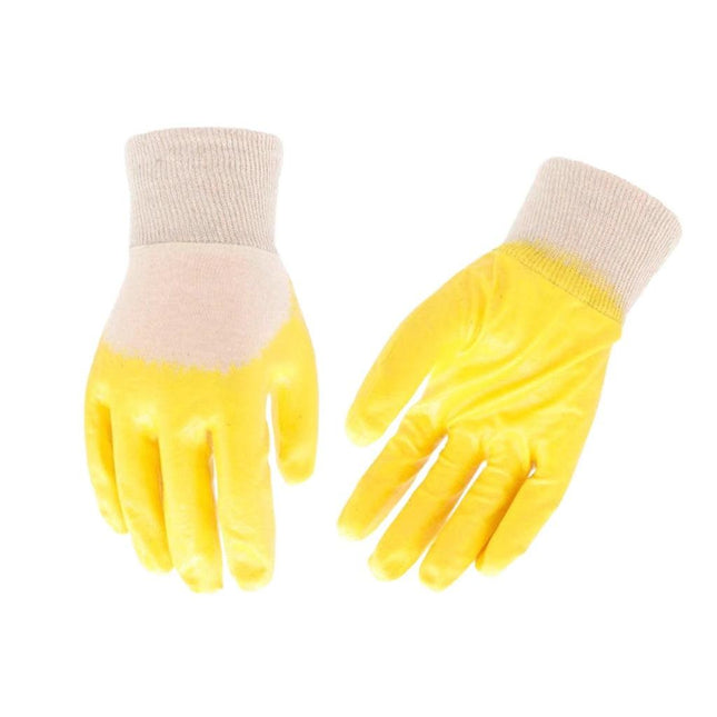 bulk 24 Yellow Nitrile Garden Gloves Coated w Interlock Liner 2 Sizes.