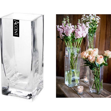 bulk 12 Glass Decorative Square Vase 20cm.