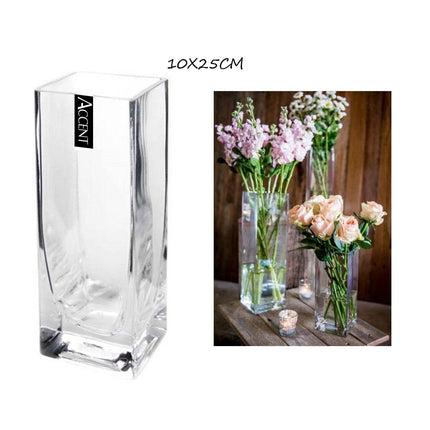 bulk 12 Glass Square Vase 25cm.