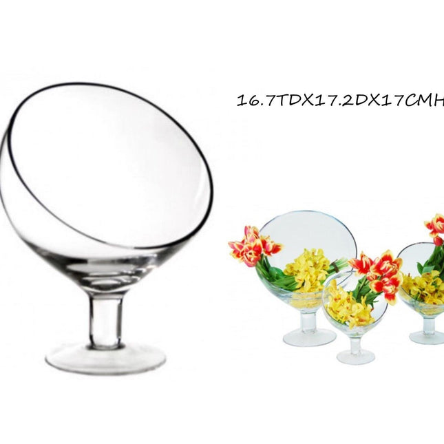bulk 6 Glass Vase Round Slanted Top 17x17cm.