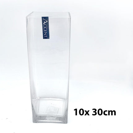bulk 12 Glass Square Vase 30cm.