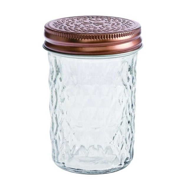 bulk 24 Medium Diamond Look Glass Jar w Rose Gold Lid 10cm.