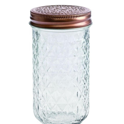 bulk 24 Large Diamond Look Glass Jar w Rose Gold Lid 13cm.